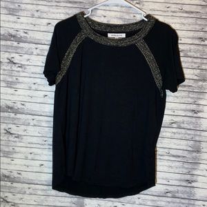 Rose + Olive black blouse with trimmed gold